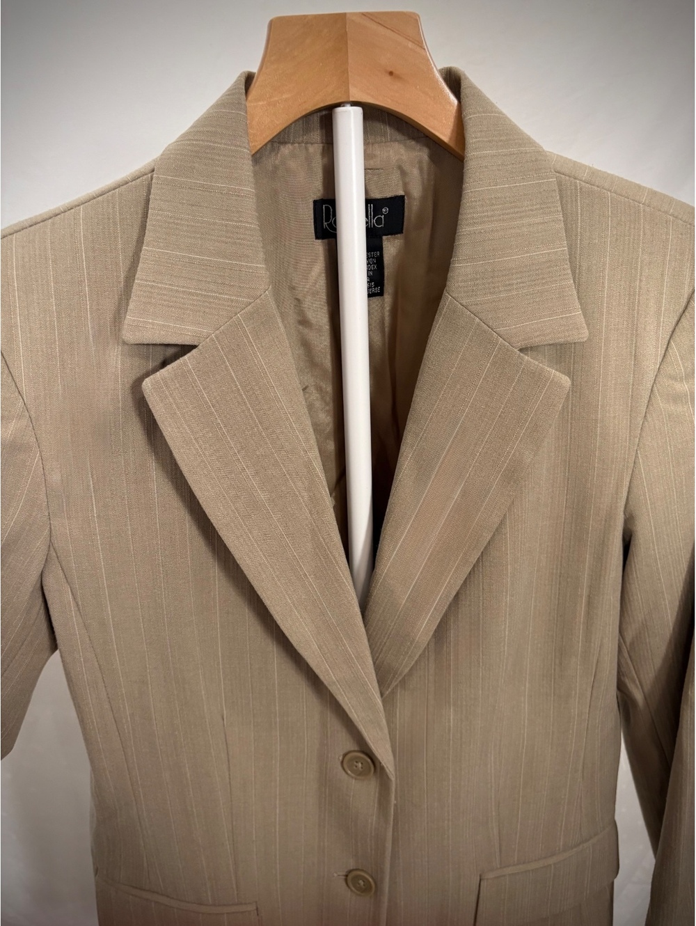 Rafaella Women’s Blazer Beige Pinstripe 2 Button Career